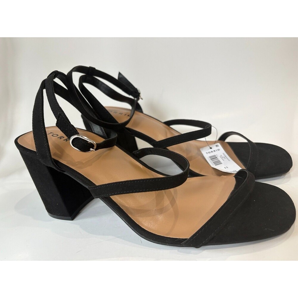 Torrid Triple Strap Block Heel Sandals Womens 11 WW Extra Wide Black NWT